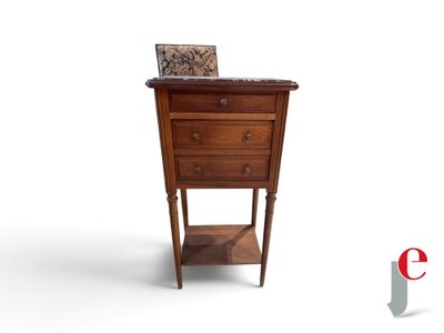 an image of a small wooden table with a laptop on top of it