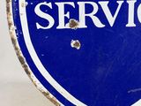 a blue and white sign that says service on it
