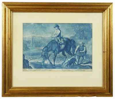 tableau représentant un homme à cheval, avec un chien au premier plan