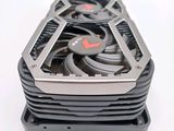 a close up of a video card on a white surface