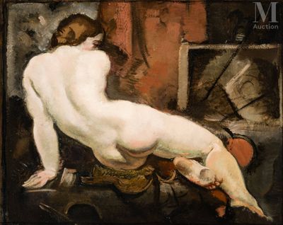 tableau représentant une femme nue assise sur une chaise devant une cheminée