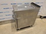 an image of a stainless steel dishwasher on wheels