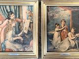 two paintings of a woman and two children in front of a mirror
