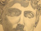 a drawing of a head of a man with a crown on his head