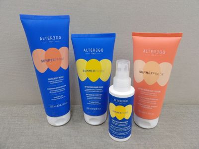 alterabo skin care products on a gray surface