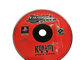 a red cd disc with the words konami on it