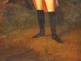 painting of a man in uniform standing next to a horse
