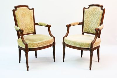 paire de chaises anciennes avec dossier et accoudoirs rembourrés