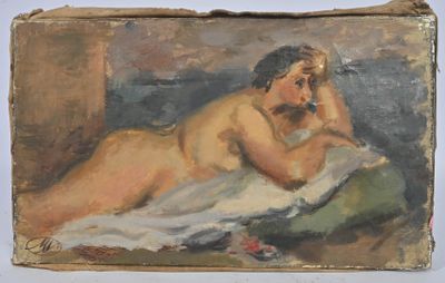 an image of a painting of a nude woman laying on a bed