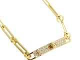 a gold chain with a diamond bar on top of it