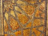 a close up of a painting on the ceiling of a building