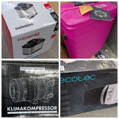 quatre photos différentes d'une boîte contenant une cafetière
