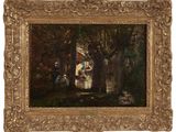 an image of a painting of a man and a woman in a wooded area