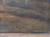 an image of a painting of a mountain scene with a river in the foreground
