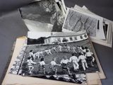several old black and white photos of children playing in a field