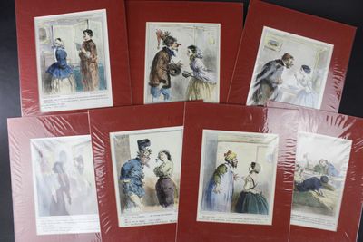 Lot de 7 lithographies humoristiques d'après Destouches.