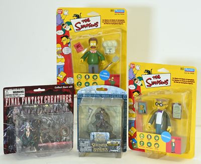 three action figures of the simpsons characters in the package