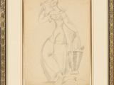 an image of a drawing of a woman in a hat and dress