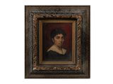 portrait d'une femme en robe noire à col blanc
