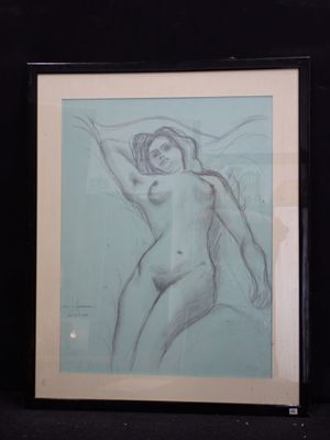dessin représentant une femme nue dans un cadre noir sur fond noir