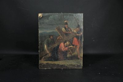 École XIXe siècle Christ portant la croix Huile sur toile
