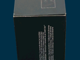 a black box with a red and white sign on it