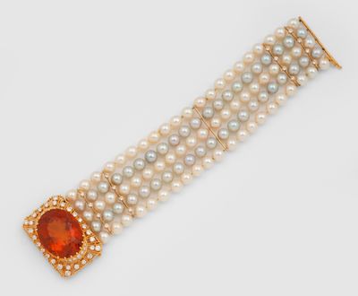 Glamouröses Citrin-AKOYA-Perlarmband von Roesner, Hamburg Ge…