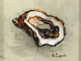 an oil painting of an oyster shell on a white surface