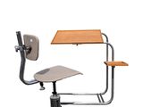a desk with a chair and a laptop on it