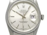 an image of a silver rolex watch with roman numerals on the dial