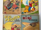 four children ' s books are lined up on a white surface