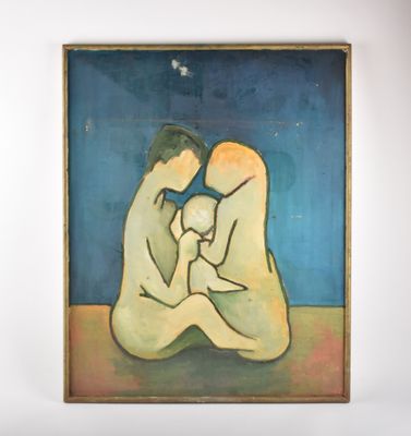 un tableau représentant deux personnes assises par terre
