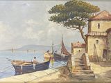 une image d'une peinture de bateaux sur l'eau