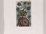 an abstract painting of a cat and a flower on a piece of paper