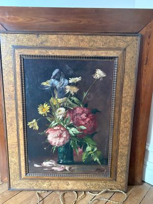une image d'une peinture de fleurs dans un vase
