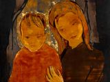 a painting of a woman holding a child in her arms