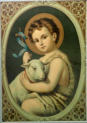 une image représentant un tableau d'un enfant tenant un mouton