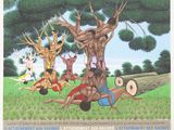 un tableau représentant un groupe de personnes suspendues à un arbre