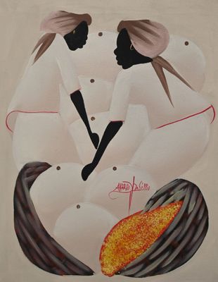 a painting of two women sitting next to each other