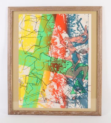 une image représentant une peinture colorée accrochée à un mur blanc