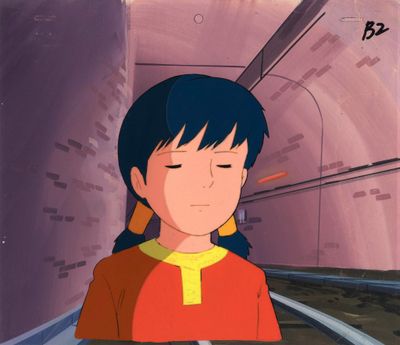 dessin représentant une fille en t-shirt rouge debout dans un tunnel