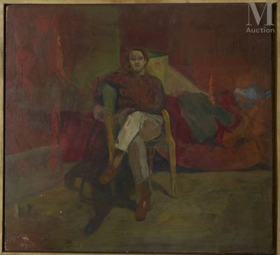 painting of a woman sitting in a chair in a room