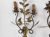 pair of antique wrought iron wall sconces with leaves and flowers