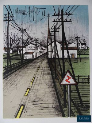 une photo représentant un dessin d'une rue avec des lignes électriques