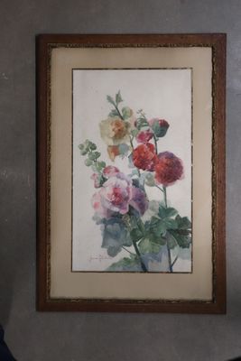 a picture of a painting of flowers on the wall