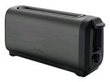 the black toaster is on a white background with the words adn on it