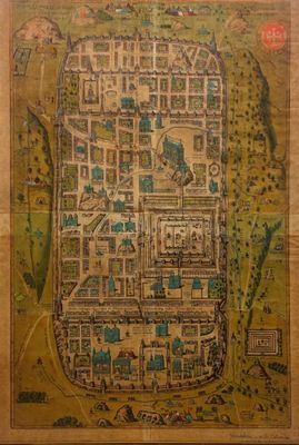 un vieux plan d'une ville avec de nombreux bâtiments dessus