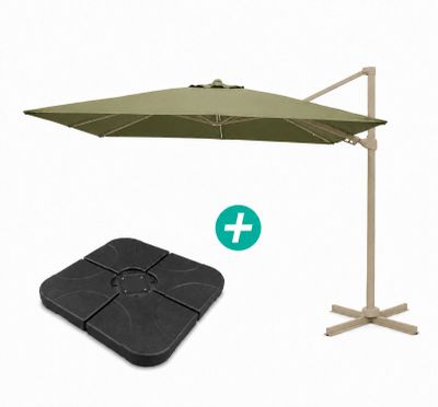 un parapluie vert avec un siège noir à côté, sur fond blanc