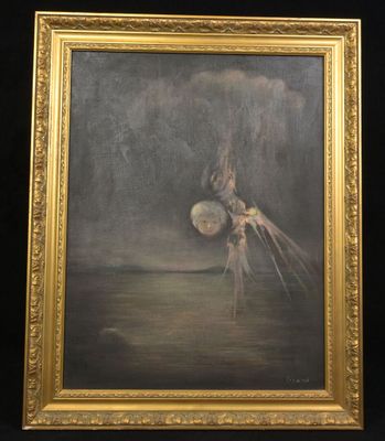 un tableau représentant une femme flottant dans un plan d'eau