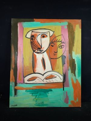 une image représentant un tableau où l'on voit un chat assis sur un rebord de fenêtre